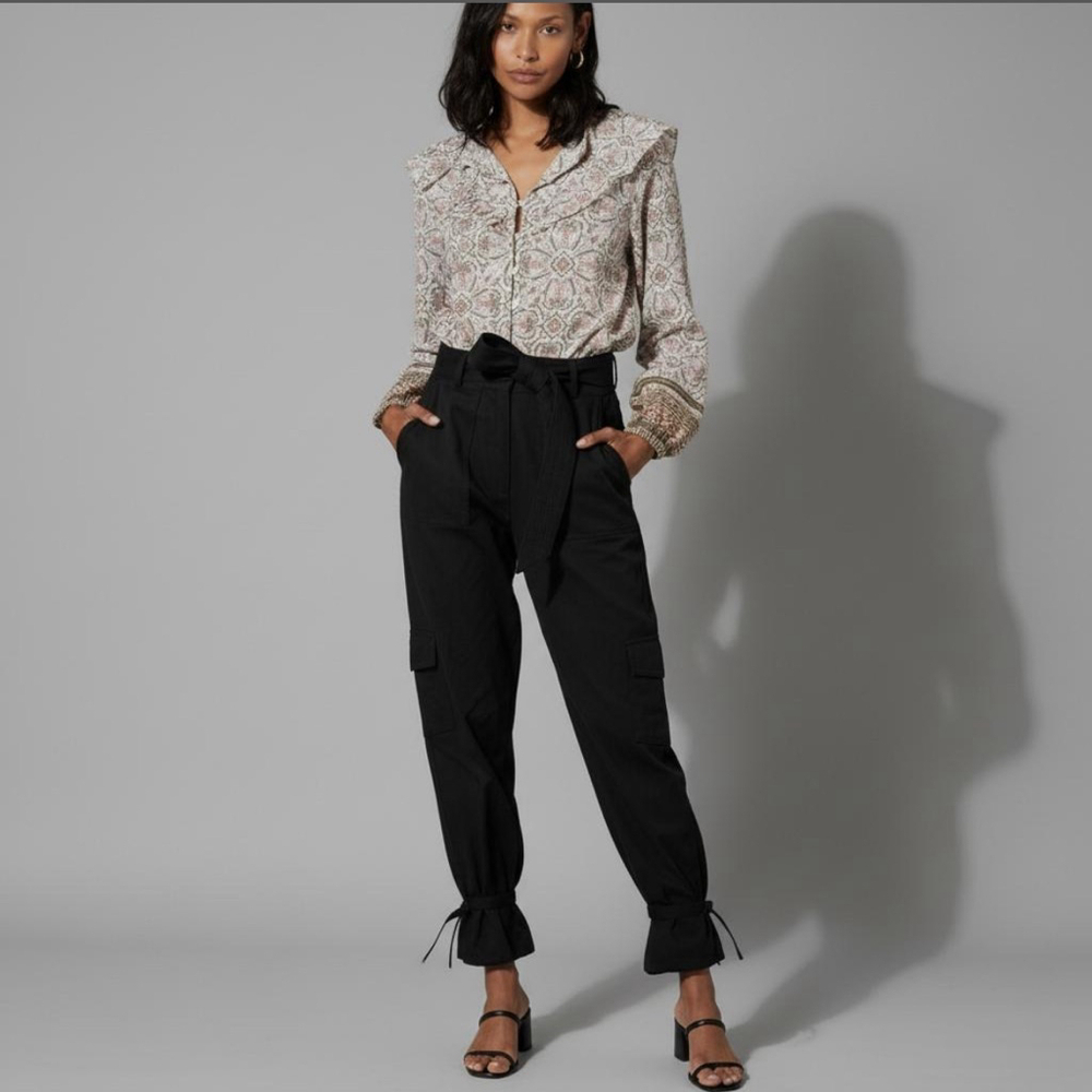 CLEOBELLA Black Caleb Organic Paperbag Waist Belted Hem Cargo Trouser Pant Small